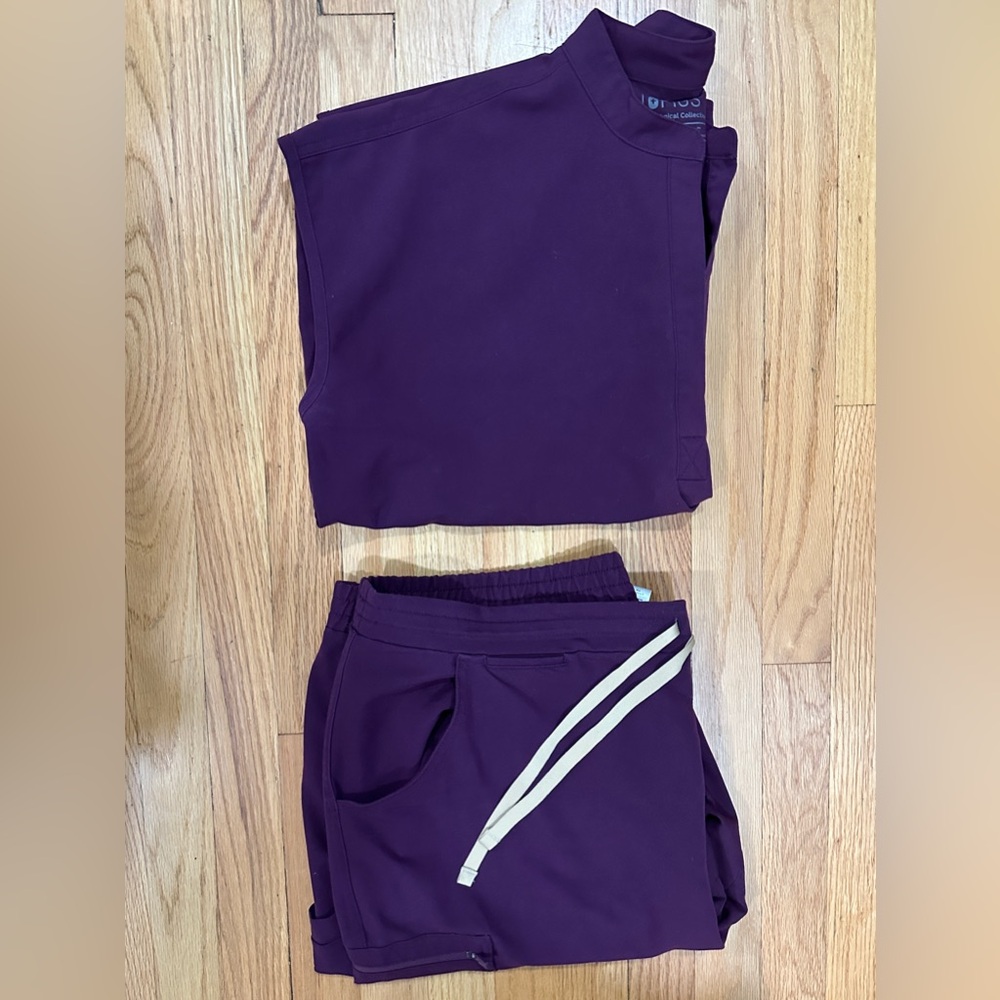 Figs Purple Track Jogger Set with White Drawstring
